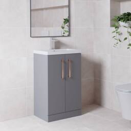 Balterley Bathroom Vanity Basin Unit, Copper Handles, 500mm, Satin Grey - thumbnail 4