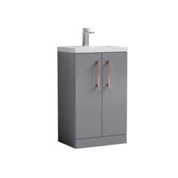 Balterley Bathroom Vanity Basin Unit, Copper Handles, 500mm, Satin Grey