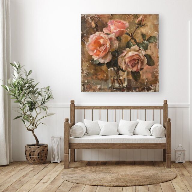 "Warren Reed - Designer Vintage Roses Canvas - Size: W30"" x H30""" - image 1
