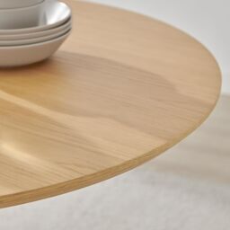 FurnitureboxUK Novara Round Oak Veneer & Black Metal 4 Seater Dining Table in Light Brown - thumbnail 3