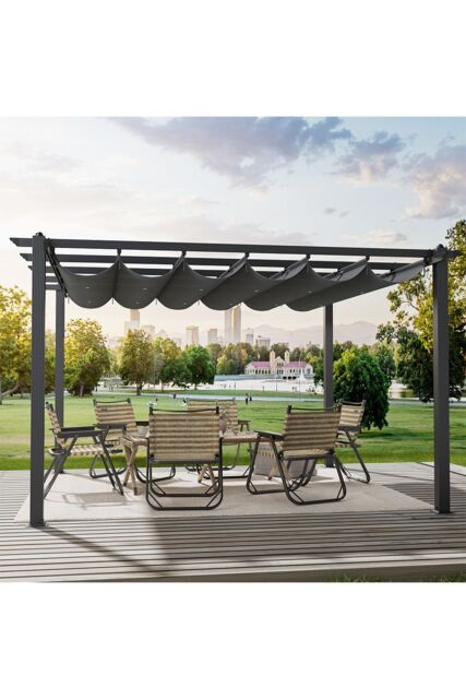Living and Home 13x13ft or 20x10ft Garden Aluminum Patio Pergola with Retractable Canopy in Grey - Size: Medium - image 1