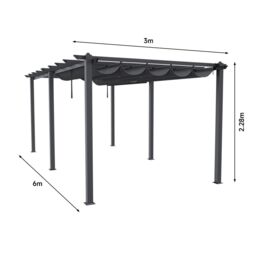 Living and Home 13x13ft or 20x10ft Garden Aluminum Patio Pergola with Retractable Canopy in Grey - Size: Medium - thumbnail 9