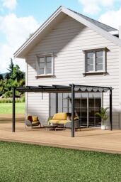 Living and Home 13x13ft or 20x10ft Garden Aluminum Patio Pergola with Retractable Canopy in Grey - Size: Medium - thumbnail 3