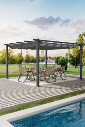 Living and Home 13x13ft or 20x10ft Garden Aluminum Patio Pergola with Retractable Canopy in Grey - Size: Medium - thumbnail 2