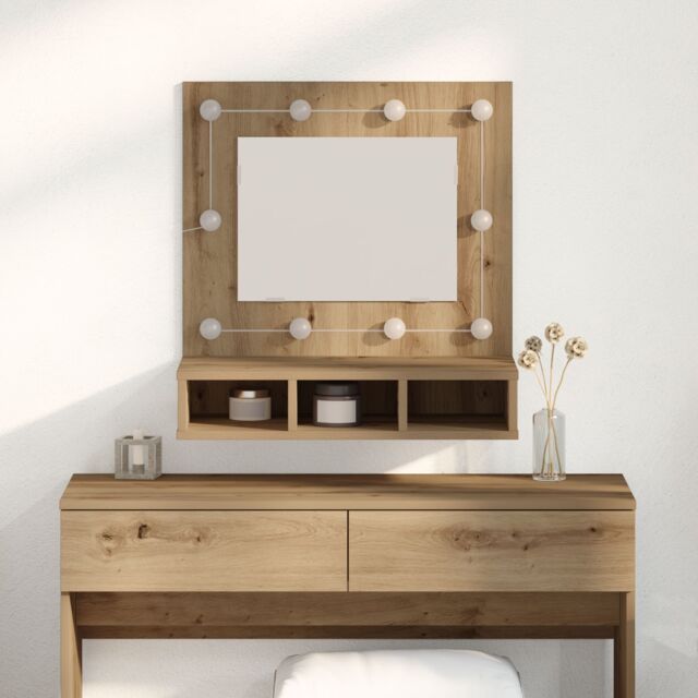 Berkfield Home Vanity Unit with Mirror Artisan Oak MDF, Glass 60 x 31.5 x 62 cm in Brown - image 1