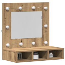 Berkfield Home Vanity Unit with Mirror Artisan Oak MDF, Glass 60 x 31.5 x 62 cm in Brown - thumbnail 3