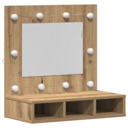 Berkfield Home Vanity Unit with Mirror Artisan Oak MDF, Glass 60 x 31.5 x 62 cm in Brown - thumbnail 2