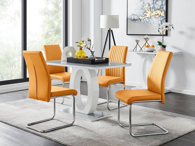 FurnitureboxUK Giovani Grey White Modern High Gloss & Glass Dining Table & 4 Lorenzo Chairs Set in Mustard - image 1