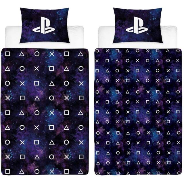 Playstation Controller Buttons Reversible Duvet Set in Blue - Size: Single - image 1