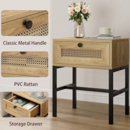 VOGREX Rattan Coffee Table with Drawer Open Storage Shelf - thumbnail 5