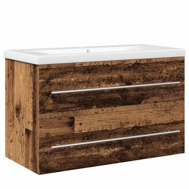 Berkfield Home Bathroom Sink Cabinet with Built-in Basin Old Wood Engineered Wood in Brown - image 1