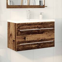 Berkfield Home Bathroom Sink Cabinet with Built-in Basin Old Wood Engineered Wood in Brown - thumbnail 2