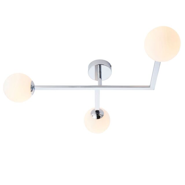 Loops Polished Chrome Semi Flush Bathroom Ceiling Light & Opal Glass Shade - 3 Bulb in Clear - image 1