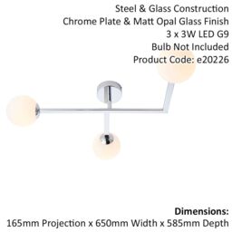 Loops Polished Chrome Semi Flush Bathroom Ceiling Light & Opal Glass Shade - 3 Bulb in Clear - thumbnail 2