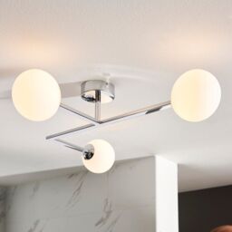 Loops Polished Chrome Semi Flush Bathroom Ceiling Light & Opal Glass Shade - 3 Bulb in Clear - thumbnail 5