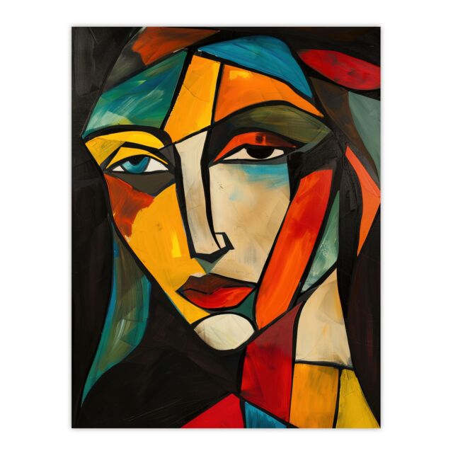 "Artery8 Woman Portrait Stained Glass Cubism Colourful Wall Art Print - Size: W24"" x H32""" - image 1