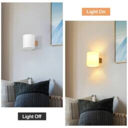 Goeco E27 Wood Interior Wall Light with Tri-Colour Bulb, Glass Shade in White - thumbnail 3