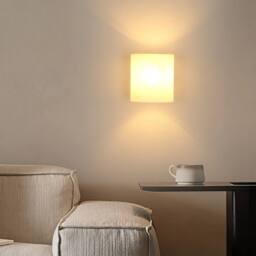 Goeco E27 Wood Interior Wall Light with Tri-Colour Bulb, Glass Shade in White - thumbnail 5
