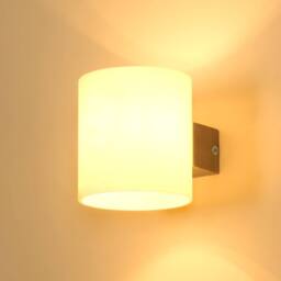 Goeco E27 Wood Interior Wall Light with Tri-Colour Bulb, Glass Shade in White