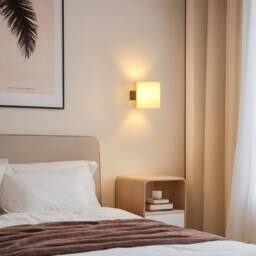Goeco E27 Wood Interior Wall Light with Tri-Colour Bulb, Glass Shade in White - thumbnail 6