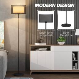 Wyld Haus Mira Minimalist Black Metal Floor Lamp Double Layer Fabric Shade and - thumbnail 5