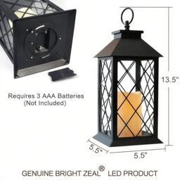 "Bright Zeal 2 Pcs Decorative Candle Lanterns, 13.5"" Christmas Decorations in Black" - thumbnail 5