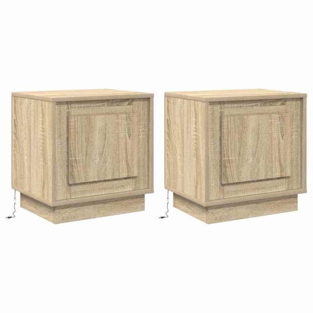 Berkfield Home Bedside Cabinets with LED Lights 2 pcs Sonoma Oak 44x34, 5x45 cm in Beige - image 1