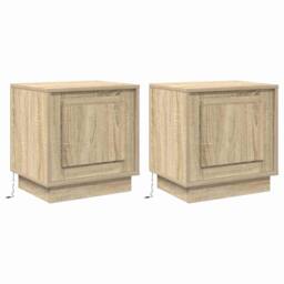 Berkfield Home Bedside Cabinets with LED Lights 2 pcs Sonoma Oak 44x34, 5x45 cm in Beige - thumbnail 1