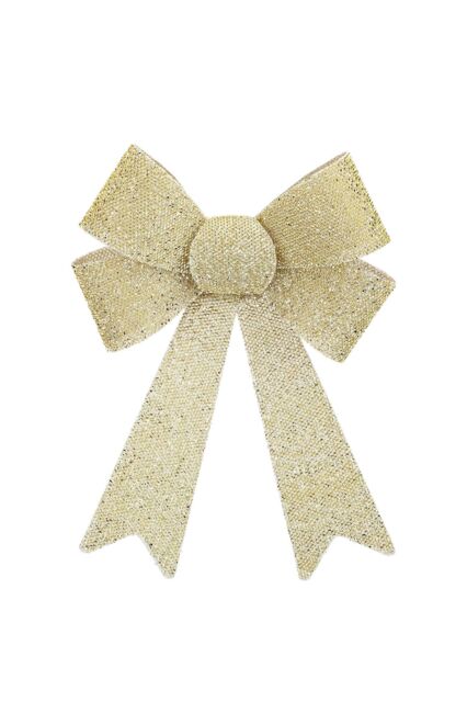 VFM e-Store Tinsel Bow Christmas Decoration X 1 37cm x 49cm x 13cm Champagne in Ivory - Size: 37 cm x 49 cm x 13 cm - image 1