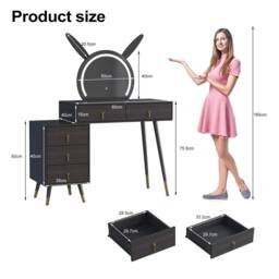 KEEPREAPER Dressing Table with LED Mirror, 5 Drawers Metal Legs in Black - thumbnail 2