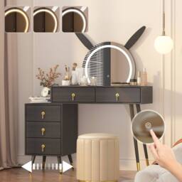 KEEPREAPER Dressing Table with LED Mirror, 5 Drawers Metal Legs in Black - thumbnail 5
