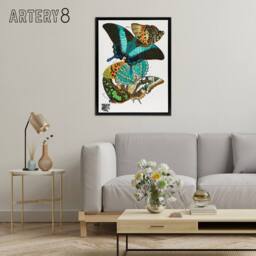 "Artery8 Vintage Colourful Butterflies Framed Canvas Wall Art Print Eugene Seguy - Size: W12"" x H16""" - thumbnail 3
