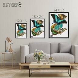 "Artery8 Vintage Colourful Butterflies Framed Canvas Wall Art Print Eugene Seguy - Size: W12"" x H16""" - thumbnail 4