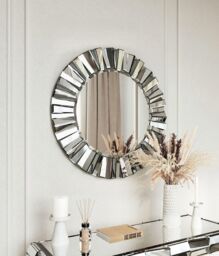 CARME HOME Knightsbridge - Luxury Large Round Wall Mirror (Grey Silver) in Grey - thumbnail 1