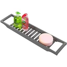 Kelvenix grey Bamboo Bath Tub Caddy Rack Wooden Bathroom Shelf Storage - thumbnail 5