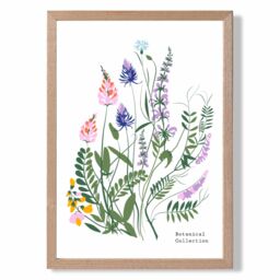 ARTZE Blue & Purple Wild Flowers Flower Market Simplicity Framed Print SIZE: A3 with Oak Frame in Mid Blue - Size: A4
