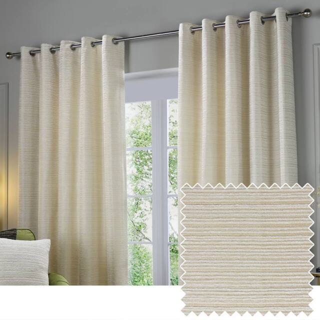 Paoletti Jupiter Chenille Jacquard Eyelet Curtain Pair in Off-White - Size: 168 cm width x 229 cm drop - image 1