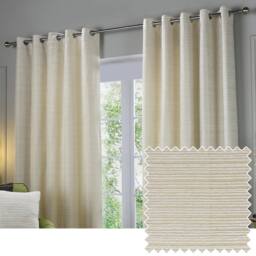 Paoletti Jupiter Chenille Jacquard Eyelet Curtain Pair in Off-White - Size: 168 cm width x 229 cm drop - thumbnail 1