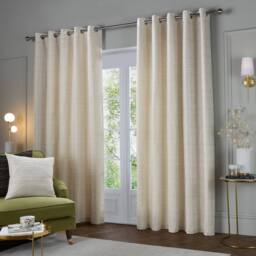 Paoletti Jupiter Chenille Jacquard Eyelet Curtain Pair in Off-White - Size: 168 cm width x 229 cm drop - thumbnail 2
