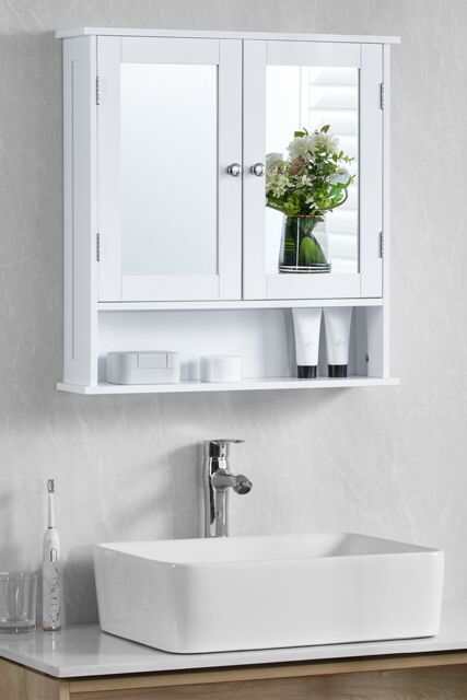 Home Discount Bath Vida Priano 2 Door Mirrored Wall Cabinet With Shelf Storage Bathroom Furniture 580 x 560 x 130 mm in White - image 1