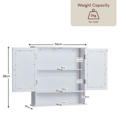 Home Discount Bath Vida Priano 2 Door Mirrored Wall Cabinet With Shelf Storage Bathroom Furniture 580 x 560 x 130 mm in White - thumbnail 2
