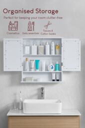 Home Discount Bath Vida Priano 2 Door Mirrored Wall Cabinet With Shelf Storage Bathroom Furniture 580 x 560 x 130 mm in White - thumbnail 3