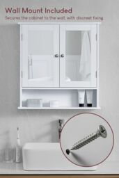 Home Discount Bath Vida Priano 2 Door Mirrored Wall Cabinet With Shelf Storage Bathroom Furniture 580 x 560 x 130 mm in White - thumbnail 4
