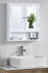 Home Discount Bath Vida Priano 2 Door Mirrored Wall Cabinet With Shelf Storage Bathroom Furniture 580 x 560 x 130 mm in White - thumbnail 1