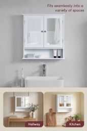 Home Discount Bath Vida Priano 2 Door Mirrored Wall Cabinet With Shelf Storage Bathroom Furniture 580 x 560 x 130 mm in White - thumbnail 6