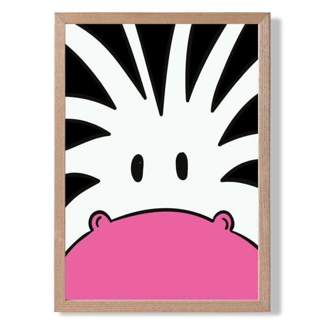 ARTZE Cute Cartoon Style Zebra Face Framed Print SIZE: A4 with Oak Frame in Black - image 1