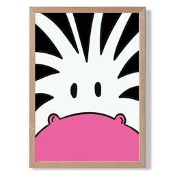 ARTZE Cute Cartoon Style Zebra Face Framed Print SIZE: A4 with Oak Frame in Black - thumbnail 1