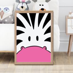 ARTZE Cute Cartoon Style Zebra Face Framed Print SIZE: A4 with Oak Frame in Black - thumbnail 2