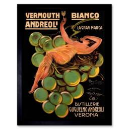 "Wee Blue Coo Vermouth Andreoli Verona Italy Vintage Advert Retro Framed Art Print in Green - Size: W12"" x H16""" - thumbnail 1