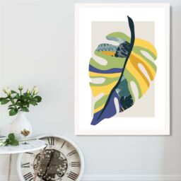 ARTZE Tropical Monstera Teal & Green Mid Century Modern Framed Print SIZE: A4 with White Frame - Size: A3 - thumbnail 2